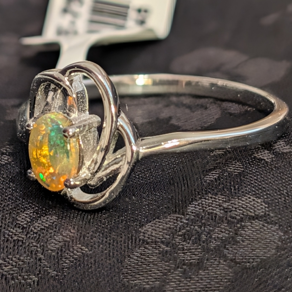 Genuine Natural Ethiopian Opal Sterling Silver Celtic Design 925 Silver Size 9 - Picture 3 of 12